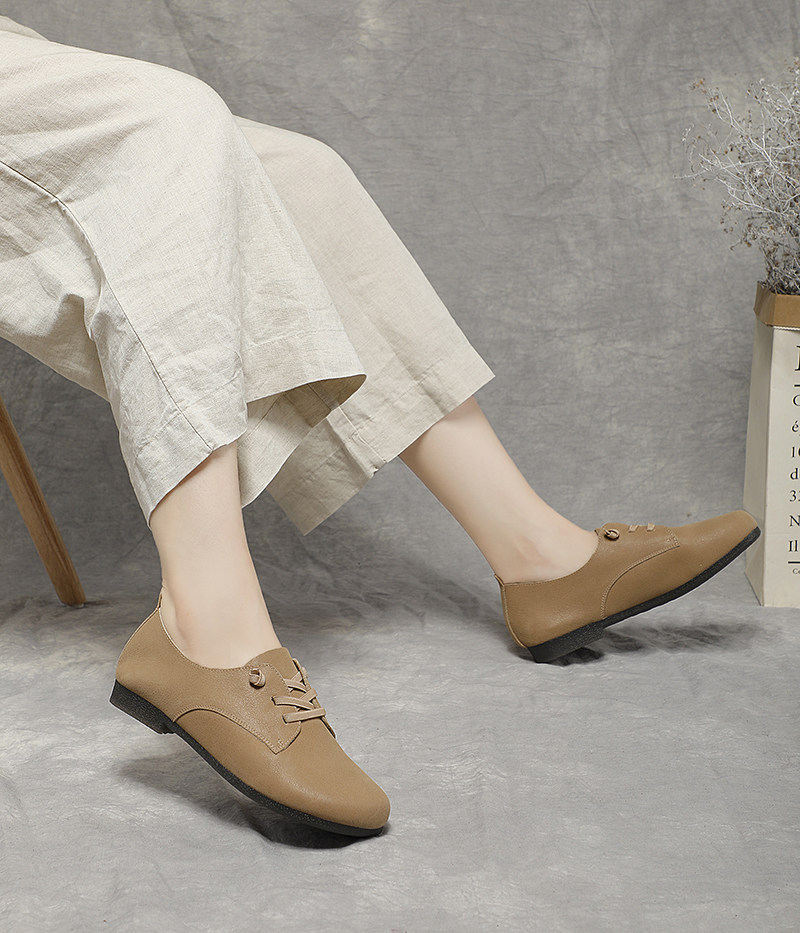 原创复古文艺真皮奶奶鞋女平底单鞋春秋百搭森女系鞋子圆头系带鞋,淘宝优惠券,粉丝福利购,淘宝优惠卷