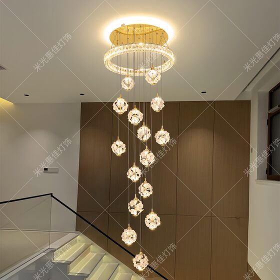 Villa light luxury crystal staircase overhead chandelier loft lamp