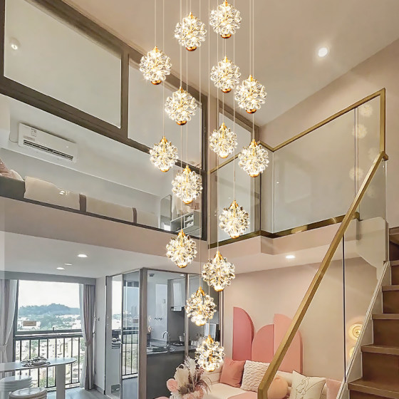 Duplex stair chandelier light luxury crystal villa loft