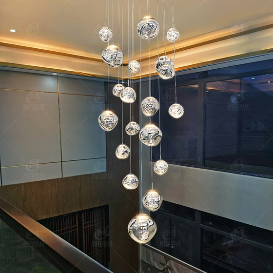 Staircase chandelier, hollow lava lamp, post-modern high-end feel