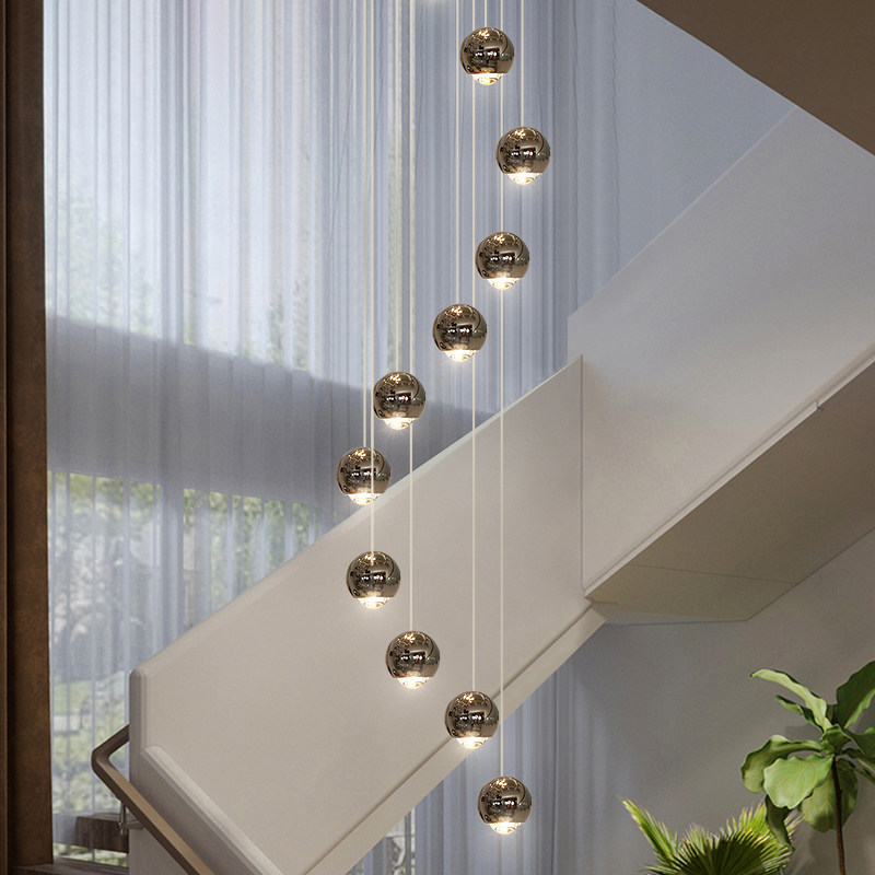 别墅复式轻奢简约太空铝圆球旋转楼梯长吊灯Loft公寓挑高客厅吊灯,淘宝优惠券,粉丝福利购,淘宝优惠卷