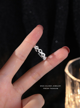 s925纯银“无穷的爱”链条戒指女轻奢感冷淡风小众设计开口戒
