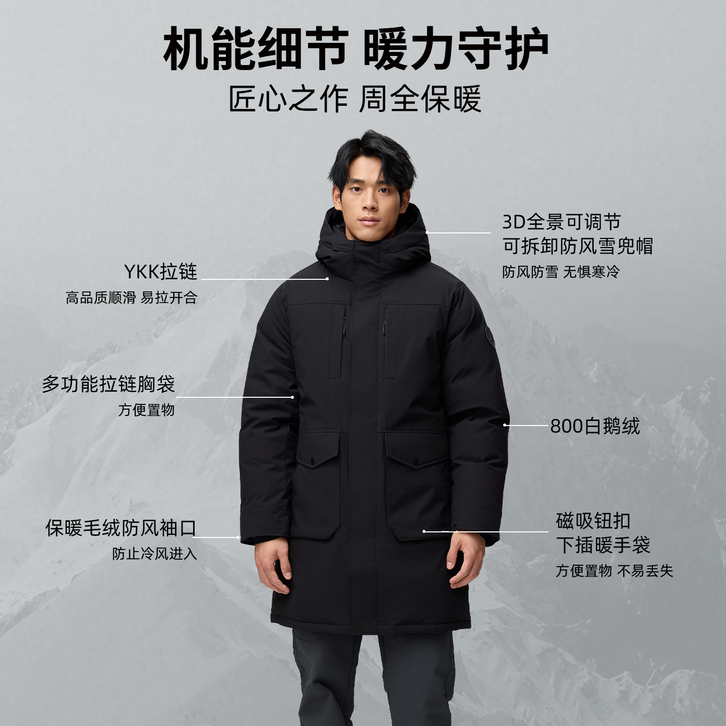 君羽羽绒服男中长款2025冬季加厚商务鹅绒服男800蓬J55337 - 图3