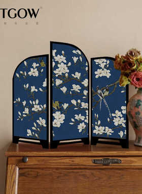 《花鸟图》桌面屏风摆件新中式中古风餐边柜摆画卧室餐厅装饰画