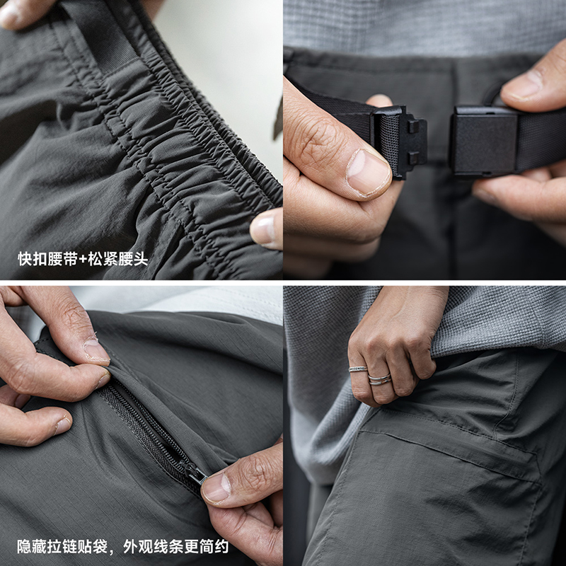 MRA男装美式军绿色工装短裤松紧腰户外机能风透气薄款五分裤男夏