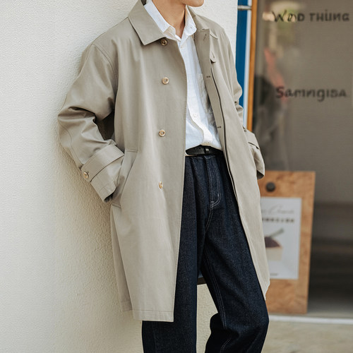 MRA男装 华达呢巴尔玛肯风衣中长款叠门襟重磅浴血黑帮大衣外套春 - 图0