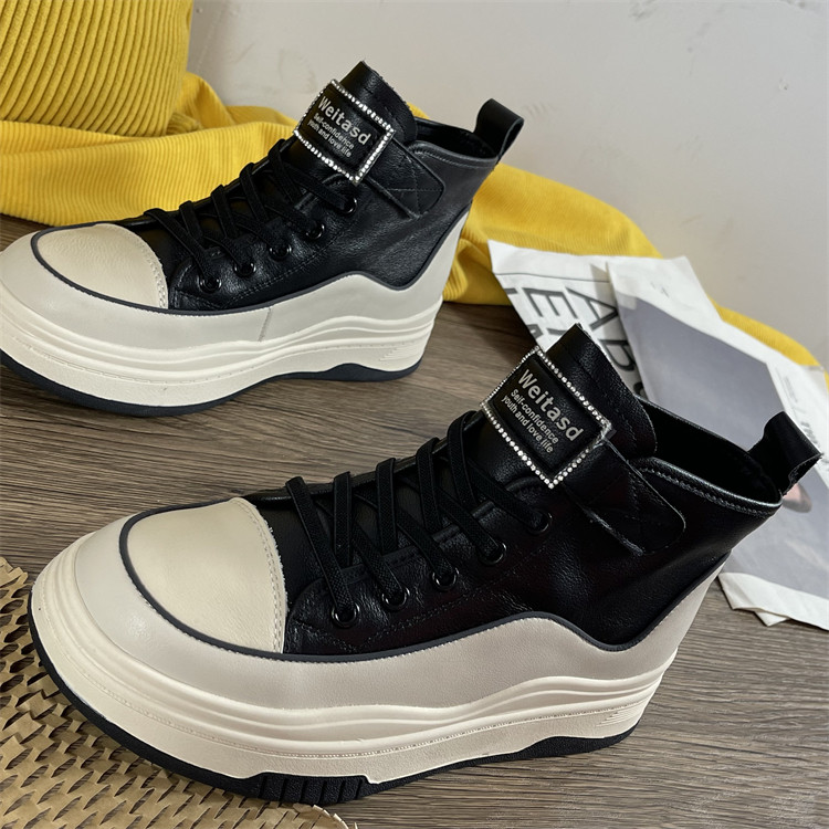 品牌头层牛皮高帮鞋女2024新款春秋季真皮厚底休闲板鞋厚底小白鞋,淘宝优惠券,粉丝福利购,淘宝优惠卷