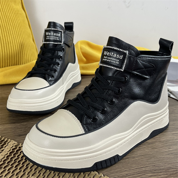 品牌头层牛皮高帮鞋女2024新款春秋季真皮厚底休闲板鞋厚底小白鞋,淘宝优惠券,粉丝福利购,淘宝优惠卷