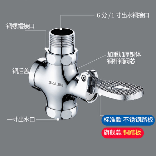 厕所脚踏阀 脚踩式脚踏式冲水阀 蹲便器冲洗阀开关大便池延时阀门 - 图1