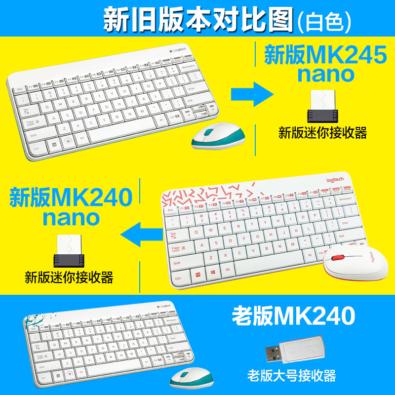 罗技MK240 nano无线键鼠套装超薄省电家用办公小键盘迷你可爱便携,淘宝优惠券,粉丝福利购,淘宝优惠卷