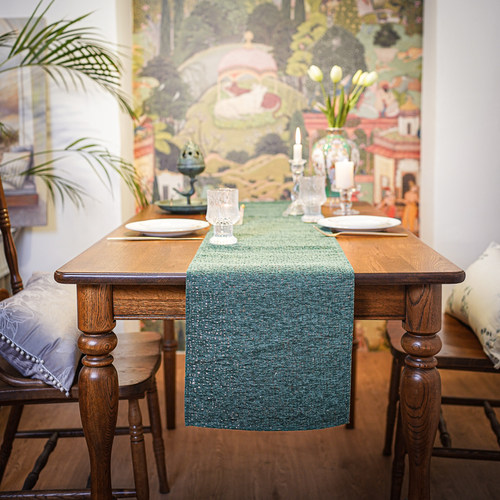 桌旗餐垫防水布艺Miss Peony绿色欧美法式轻奢柜子茶几盖布餐桌垫 - 图2