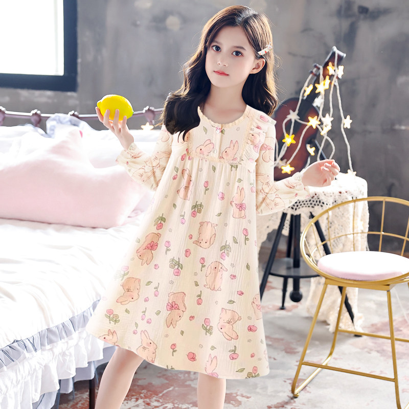女童长袖中大童棉纱款超萌可爱卡通兔子家居服睡衣睡裙女孩春秋季,淘宝优惠券,粉丝福利购,淘宝优惠卷