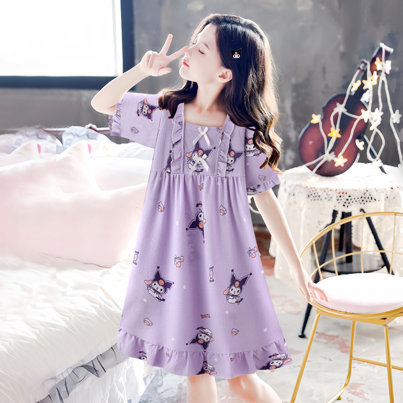2025新款女童睡裙夏季薄款纯棉薄款卡通库洛米公主风家居服可外穿,淘宝优惠券,粉丝福利购,淘宝优惠卷