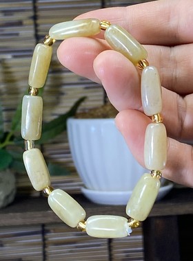 天然玉石保真新疆和田玉糖白玉随形长柱手链微瑕疵特价饰品休闲串