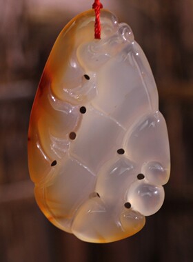 源饰界-天然冰彩玉髓冰种俏色巧雕貔貅竹节祥云挂件大号玉石吊坠