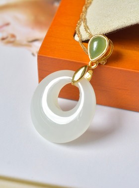 天然玉石s925银镶和田玉白玉公主扣吊坠黄金饰品碧玉水滴平安顺遂