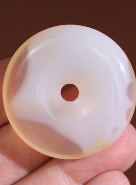 源饰界-天然玉髓平安扣挂件玉石吊坠半冰透半似蛋白侧有水胆37mm