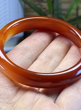 天然玉石保真红白玛瑙手镯54圈口实物拍摄仅此一只触感温润色靓丽