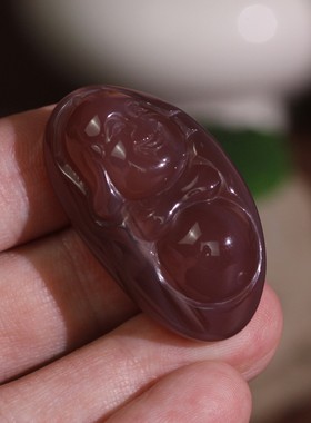 源饰界天然南红玛瑙紫红色佛公吉祥挂件玉石坠手工随型雕刻无伤裂