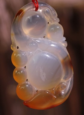 源饰界-天然冰彩玉髓吉祥挂件龙如意大号玉石吊坠背面微瑕疵83#