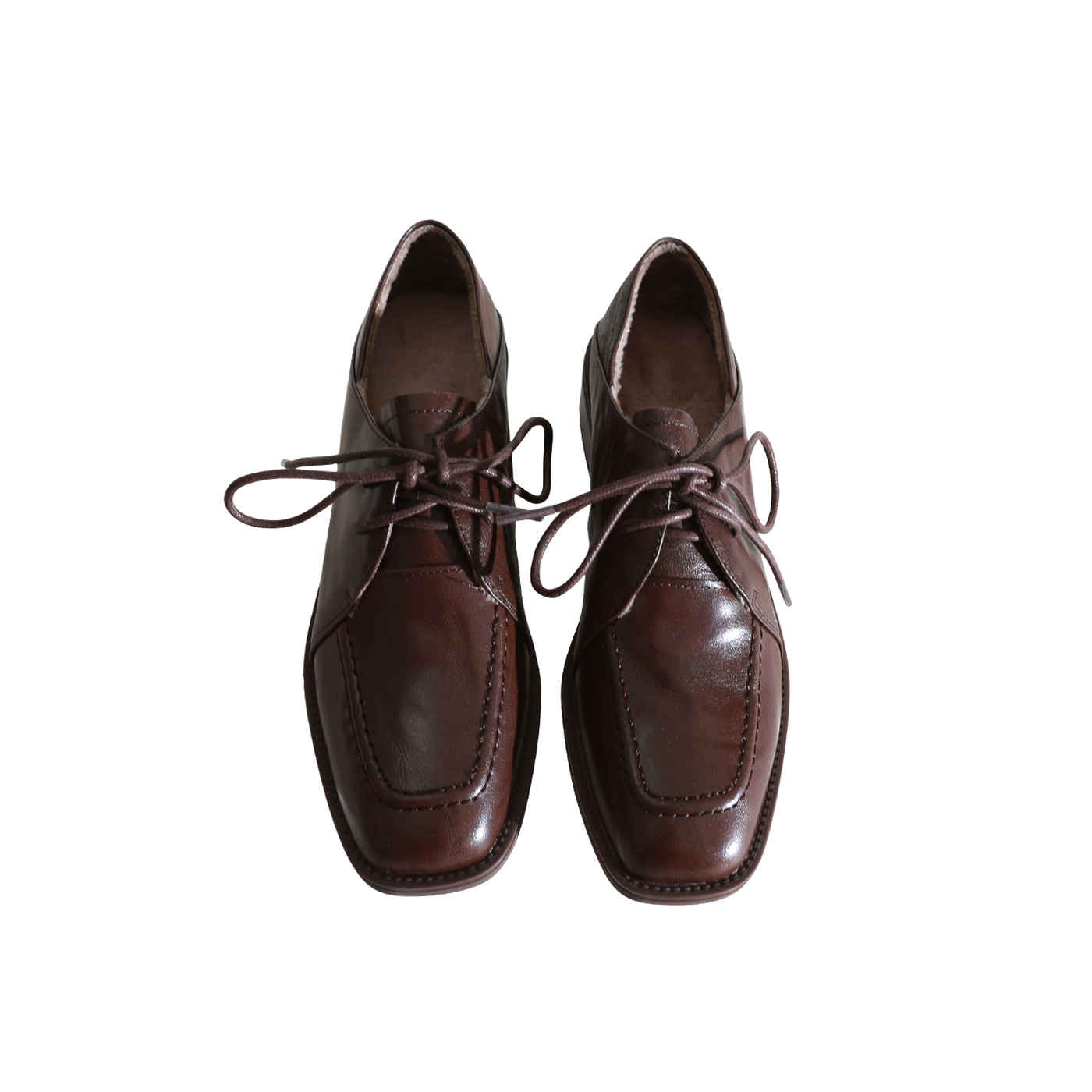 莲花府邸2025秋季单鞋方头深口系带牛津鞋通勤百搭牛皮粗跟小皮鞋 - 图3