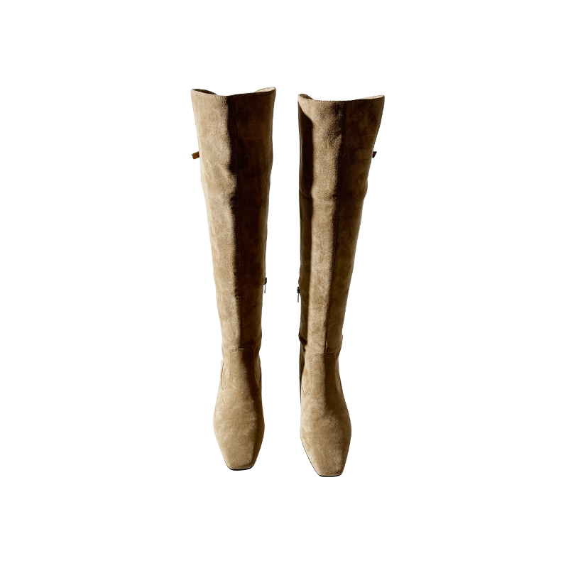 莲花府邸2025冬季女靴时尚气质长筒靴简约时装靴显瘦百搭粗跟绒面 - 图3