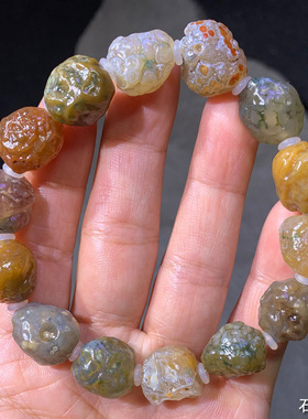 天然戈壁玛瑙 阿拉善石 原石 奇石 精品筋脉石手串 手链 天然玛瑙