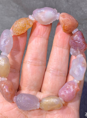 天然戈壁石 阿拉善玛瑙原石 奇石 少女粉糖心 手串 手链