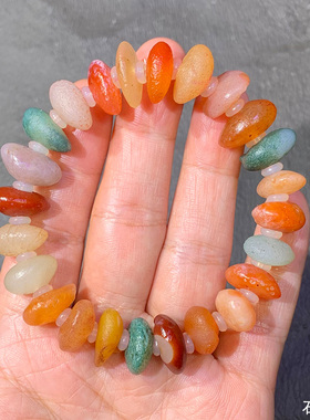 天然戈壁石 阿拉善奇石  清新款平安扣 玛瑙原石 精品彩珠手串