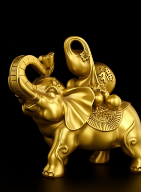 大象摆件一对铜吸水象家居客厅酒柜博古架店铺公司装饰品大号铜象