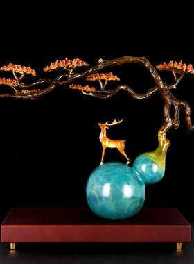 《福禄长青》彩铜葫芦摆件梅花鹿书房新中式客厅办公室工艺品摆件