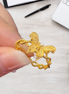 金店同款铜合金蝴蝶结女士戒指越南沙金调节指环赤金高级闺蜜礼物