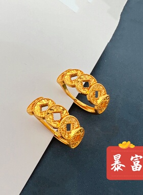 沙金黄铜镀金开口可调女戒不掉色