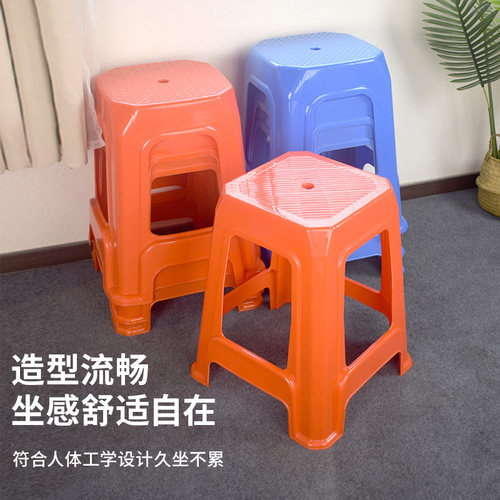 珠江家用加厚塑料凳子成人塑料凳新料餐桌高凳餐椅方凳圆凳塑胶凳 - 图0
