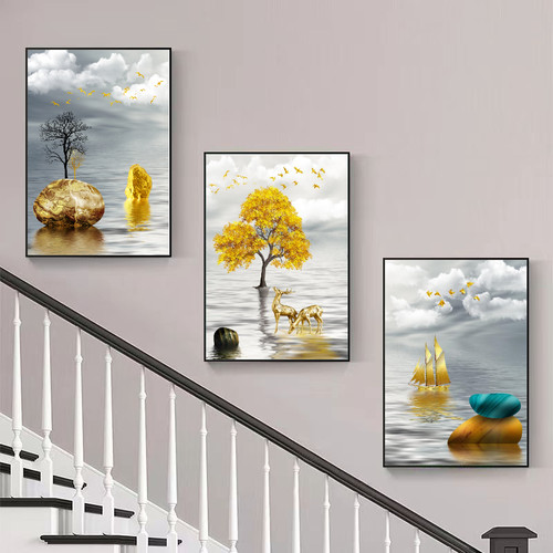 北欧风客厅装饰画现代简约楼道三联挂画客厅玄关走廊过道背景墙画 - 图3