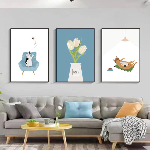 潮牌客厅装饰画现代轻奢餐厅三联画网红暴力熊沙发背景墙挂画壁画 - 图0