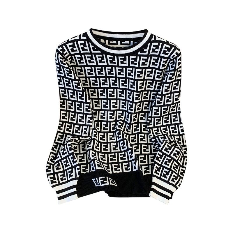 捡漏欧货撞色提花长袖针织衫女生秋冬内搭圆领轻奢高级感打底毛衣,淘宝优惠券,粉丝福利购,淘宝优惠卷