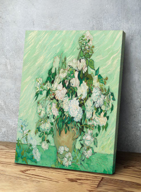 客厅梵高白玫瑰装饰画手绘油画