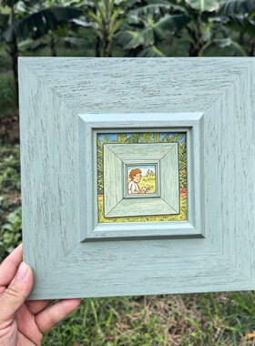 薄荷绿做旧阶梯实木画框木纹外框插画油画瓷板画素描装裱框可定制