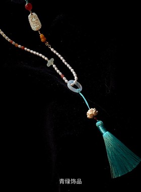 手作天然材质＋珍珠长款斜跨项链