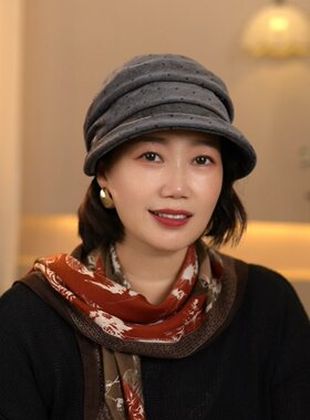 新款秋冬波点层次渔夫帽休闲气质百搭韩系氛围感翻边大檐鸭舌帽女