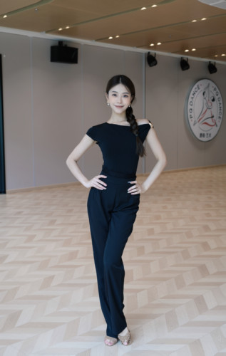 傲睨舞服拉丁舞服摩登舞服上衣练舞教课夏季两穿连体操服Q88 - 图2