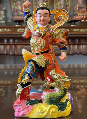 哪吒三太子香樟木雕家用客厅摆件