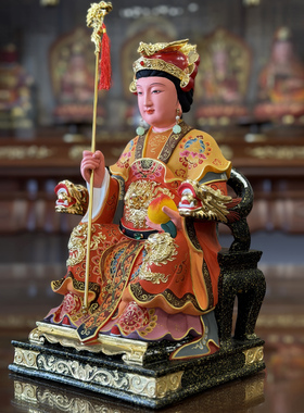 玉帝王母佛像香樟木雕摆件中式