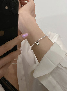 韩版S925镀银甜美爱心手链女复古简约几何方块方糖手环气质手饰潮