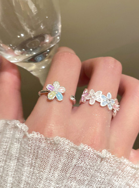 韩版多巴胺花花戒指女甜美气质ins小众设计开口指环百搭食指戒潮