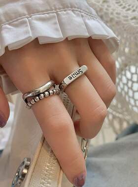 韩版S925银几何不规则戒指女复古时尚字母星星波纹字母开口食指环