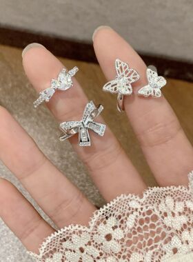 甜酷镂空蝴蝶结戒指女ins风超仙百搭精致轻奢开口指环叠戴食指戒
