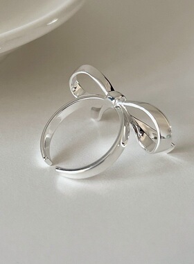 甜美飘带线条蝴蝶结戒指女简约时尚气质百搭开口指环ins风食指戒