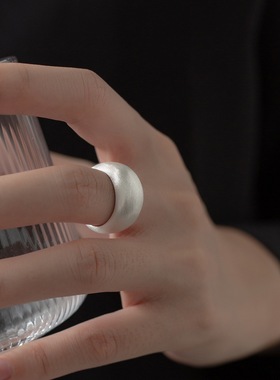 简约磨砂高级感戒指女冷淡风气质百搭优雅S925银开口指环食指戒潮